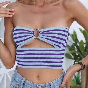 Blue stripe cutout tube top